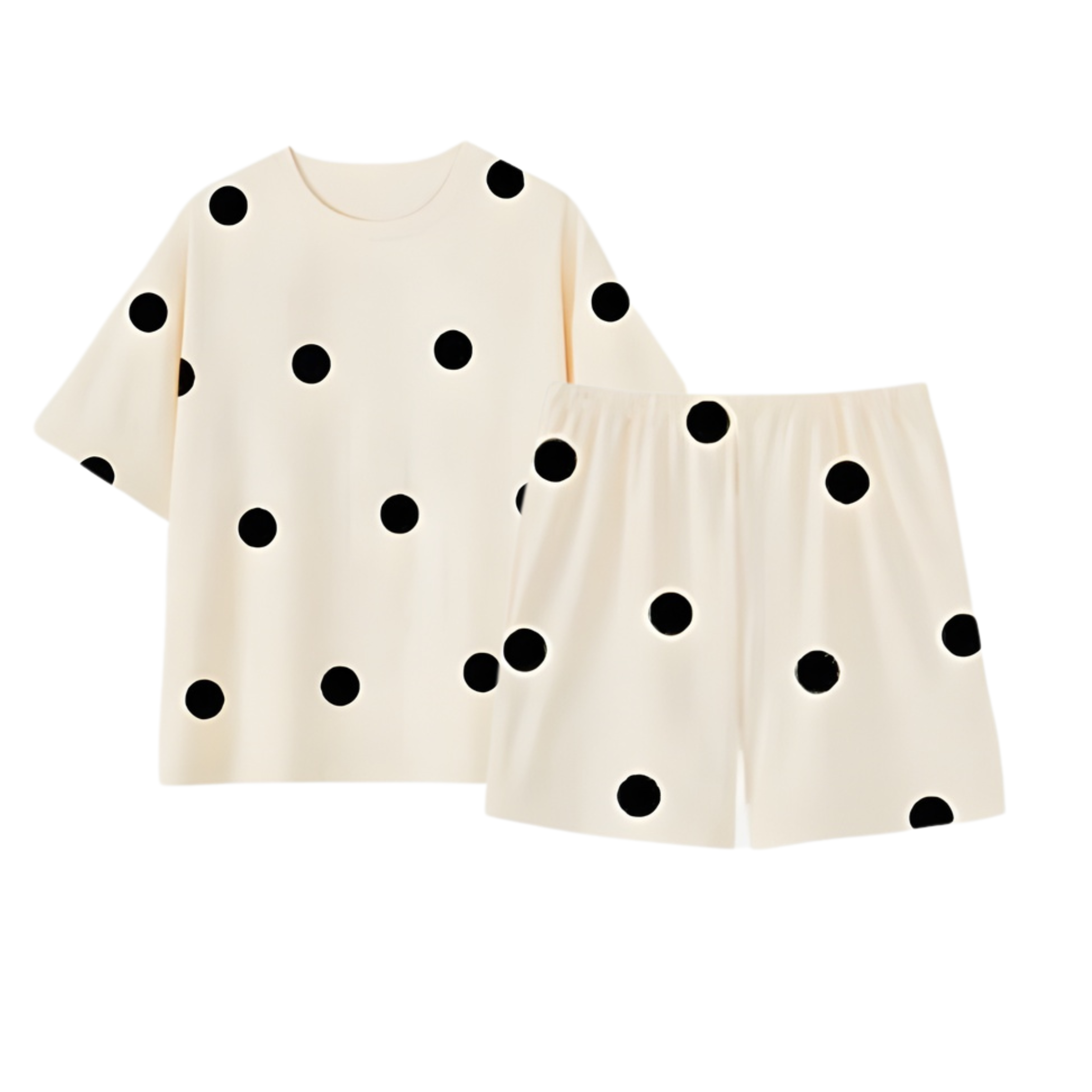Cream and Black Polka Dot Terno