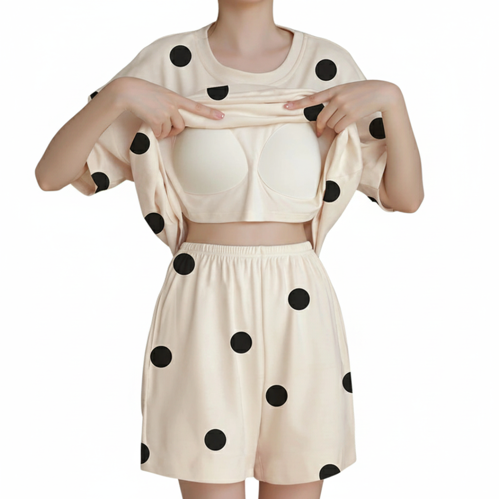 Cream and Black Polka Dot Terno